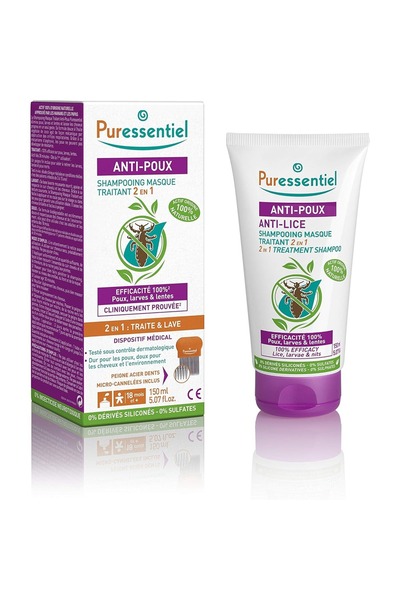 Puressentiel شامبو علاج القمل - لقتل القمل واليرقات والصئبان | 150 مل + مشط