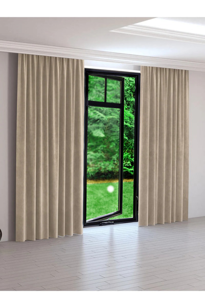 Perdexpress Soft Concept Kadife Dokulu Bej Ada Fon Perde