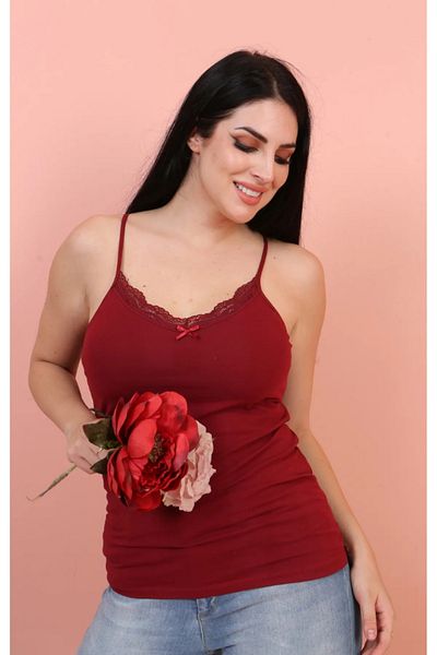 vesantia Plum Lace Detail Cotton Rope Strap Tank Top