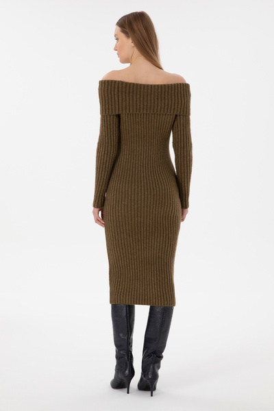 U.S. Polo Assn. Kadın Haki Midi Boy Triko Elbise 50293031-VR027