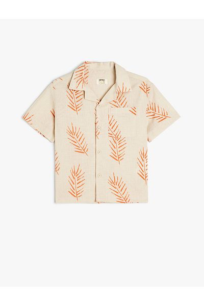 Koton Cotton Short Sleeve Single Pocket Leaf Print Shirt