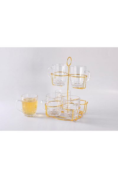 ORCHID 6PCS GLASS MUG SET 220ML WITH STAND