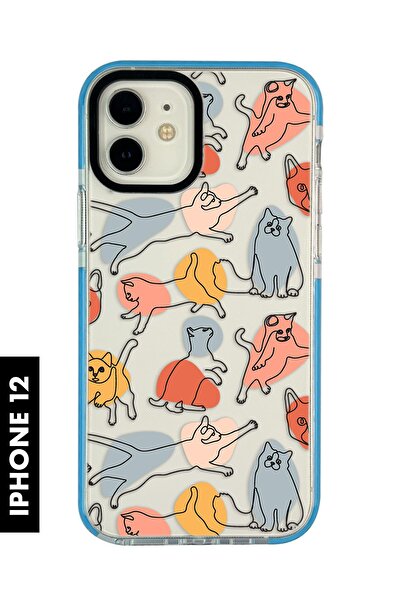 mooodcase iPhone 12 Uyumlu Sevimli Kedi Figürleri Desenli Premium Silikonlu Candy Telefon Kılıfı