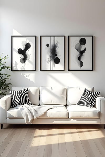 huhuli Ahşap Siyah Çerçeveli 3 Parça Set Tablo huhu435