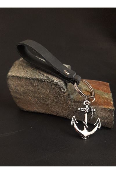 BSN Store Sailor Premium Anchor Figure Black Genuine Leather Key Chain Accessory