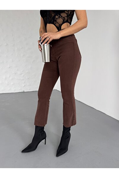 Joytrend Kahverengi Dar Paça Skinny Fit Esnek Likralı Yüksek Bel Kot Pantolon