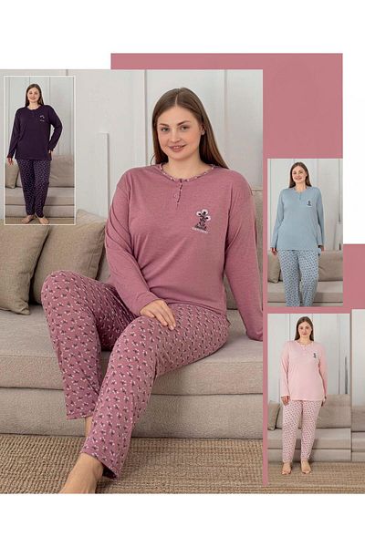 MOJADON Dusty Rose 100% Cotton Striped Piping Detailed Knitted Pajama Set