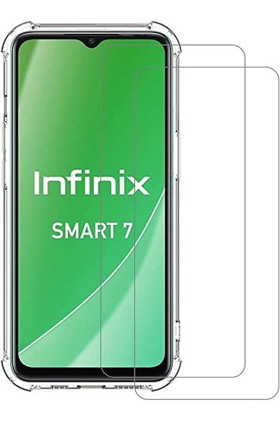 erorex 1+2 قطعة غطاء حماية وواقي شاشة متوافق مع هاتف Infinix Smart 7 مصنوع من الزجاج المقوى الناعم