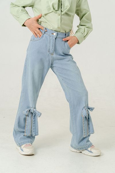 GİYİCEM TEKSTİL Girl's Bow Tie Jeans Trousers 2188