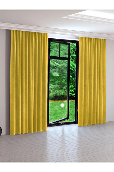 Perdexpress Soft Concept Kadife Dokulu Altın Sarısı Ada Fon Perde