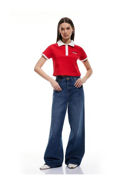 Koton Cotton Buttoned Polo Neck Embroidery Detailed Short Sleeve T-Shirt