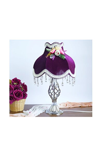 Dekovien Damson velvet covered chrome plated spiral leg flower decorated lamp...