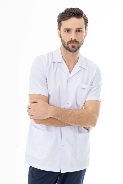 112Giyim Spor Yaka Kısa Kol Erkek Doktor Hemşire Eczacı Öğretmen Önlüğü Alpak...