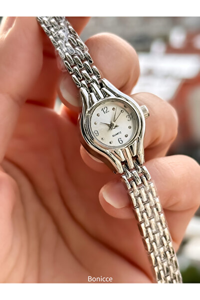 Bonicce Brand Silver Color,Retro Vintage Minimal Case Women Wristwatch Gift