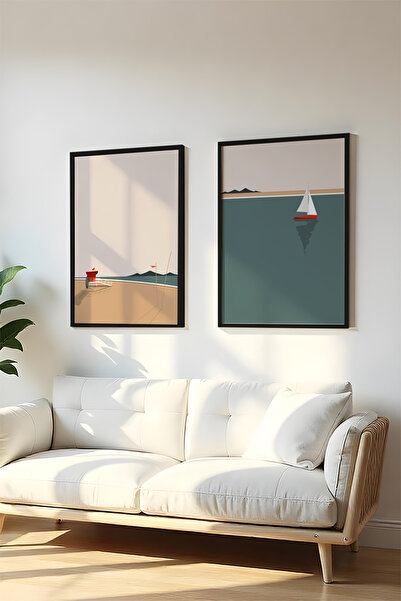 huhuli Ahşap Siyah Çerçeveli 2 Parça Set Tablo huhu486