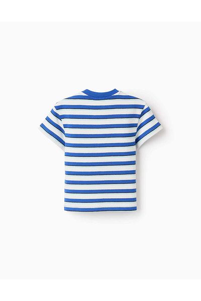 Ziddy Striped Cotton Piqué T-shirt for Baby Boys, White/Blue