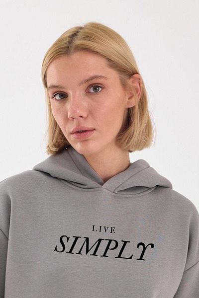FİHA /2507-UNISEX ΜΠΛΟΥΖΑ ΜΕ ΚΟΥΚΟΥΛΑ ΚΑΙ ΣΤΑΜΠΕΣ - ΓΚΡΙ