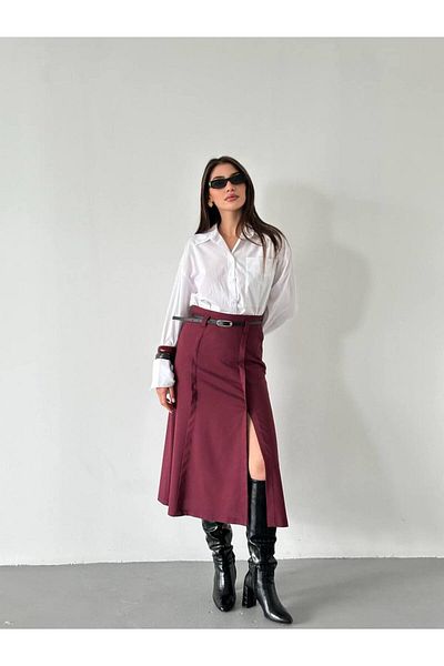 Melike Bakar Boutique Fusta midi cu curea cu detaliu cu fanta