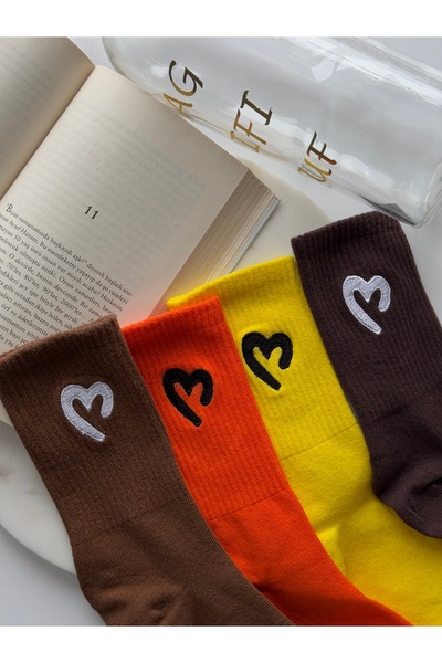 AYDK Set de 4 perechi de șosete colorate, brodate cu jumătate de inimă, pentr...