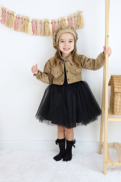 MODA 3'lü Kadife Ceket-Elbise ve Şapka Takım