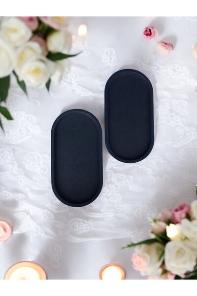 Blue Moon Candle & Decoration مجموعة من 2 أوعية تقديم بيضاوية سوداء وشمعة مجو...