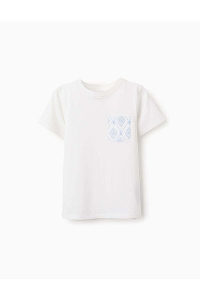 Ziddy Cotton T-shirt with Pocket for Boys, White