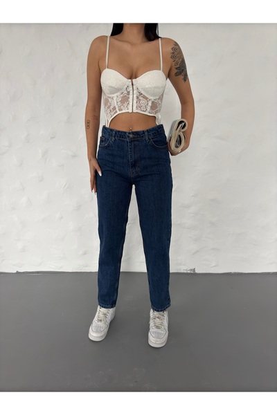 Joytrend Mavi Kadın Mom Jean Yüksek Bel Likrasız Kot Pantolon
