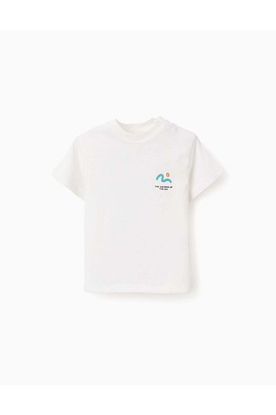 Ziddy Cotton T-shirt for Baby Boys 'Wave', White