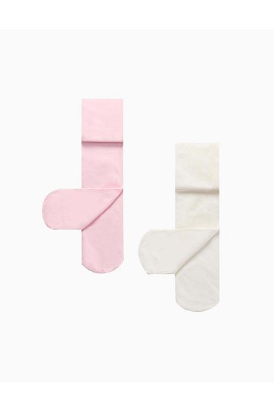 Ziddy Pack of 2 Microfiber Tights for Baby Girls, White/Pink
