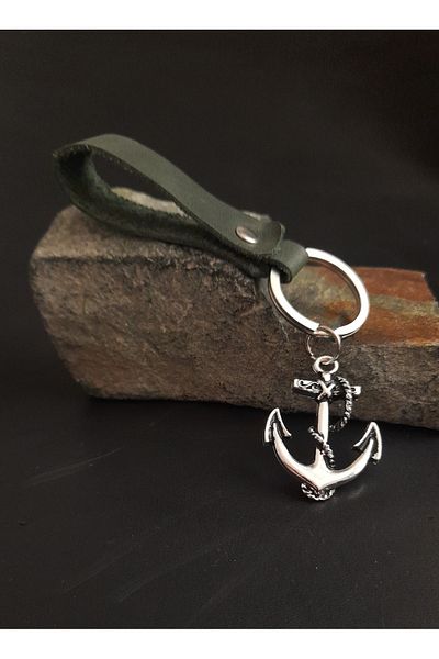 BSN Store Sailor Premium Anchor Figure Khaki Green Real Leather Key Chain Accessory