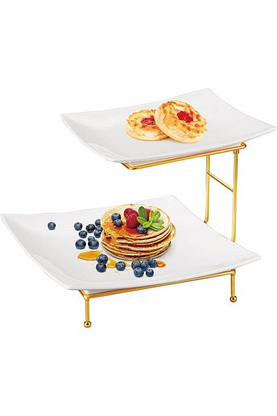 ORCHID 2 TIER SQUARE PLATE WITH GOLD STAND