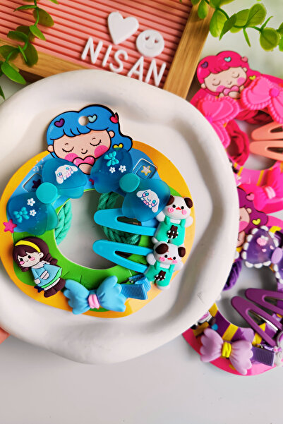 Nisankids Σετ πόρπες με μικτές φιγούρες 6 τεμαχίων (2 λάστιχα, 2 σφιγκτήρες, 2 πόρπες με κουμπώματα)