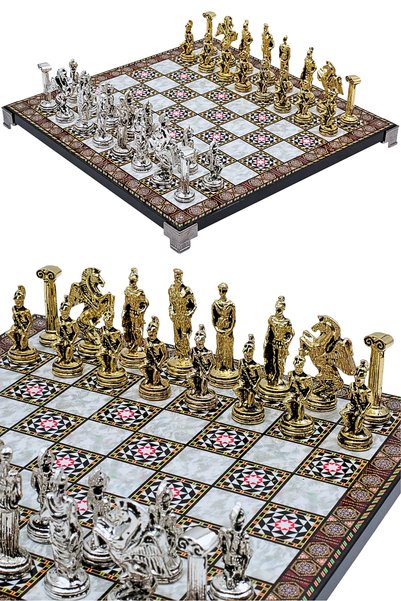 Cooper Chess مجموعة شطرنج معدنية منقوشة بالفسيفساء مقاس 30 سم مع شكل بيغاسوس ...
