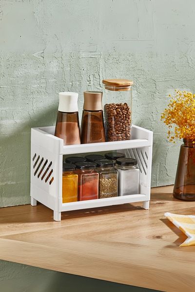 Hesaplı Kasa Two Tiers Bathroom Kitchen Cabinet Interior Organizer Organizer Shelf Multi-Purpose Shelving Unit, 24X18X15 cm