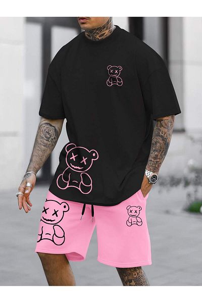 PENTHİLUS Scary Bear Printed T-Shirt Short Bottom Top Set