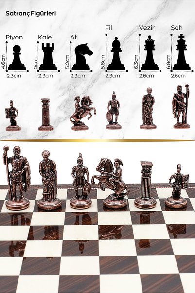 Cooper Chess Bronze Roman Soldier Square Shield Figured 30cm Walnut Patterned Metal Decorative Gift Chess Set