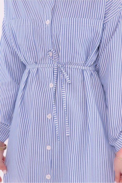 TRENDTESETTÜR Γυναικείο Μπλε Ριγέ Μακρύ Χιτώνα - Τ 7174