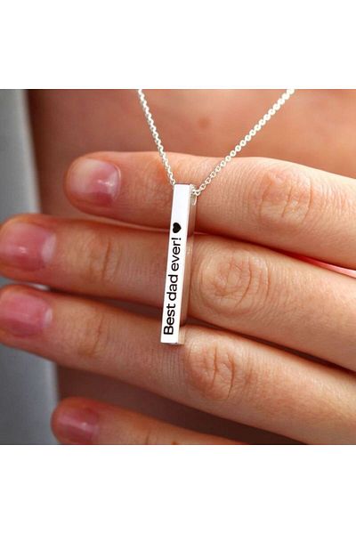 Rasyonel lazer Cube Written Steel Necklace
