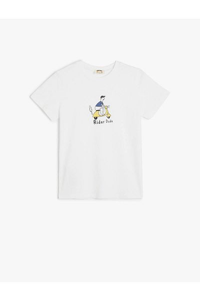 Koton Cotton Motorcycle Printed Short Sleeve T-Shirt - Crew Neck