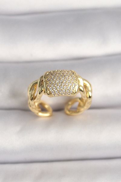 Clariss Brass Gold Color Adjustable Women's Ring with Zirconia