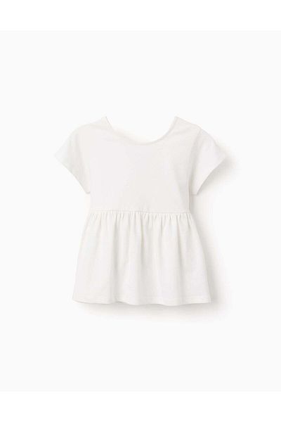 Ziddy Cotton T-shirt with V Back for Girls, White