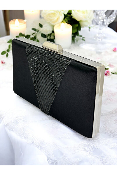 MidStore Black Satin Black Stone Evening Dress Bag Evening Bag