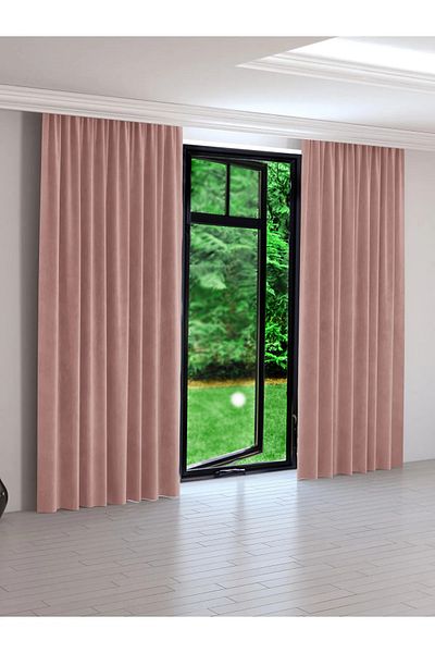 Perdexpress Soft Concept Velvet Textured Powder Pink Island Background Curtain