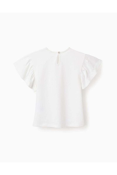 Ziddy Cotton T-shirt with Crochet Detail for Girls, White