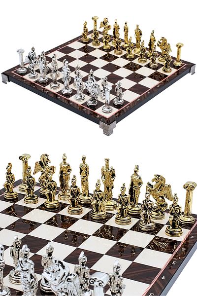 Cooper Chess 30cm Walnut Patterned Metal Chess Set with Mythological Pegasus Figure, Decorative Gift Chess Set