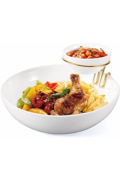 ORCHID 2PCS CHIP & DIP BOWL WITH GOLD STAND