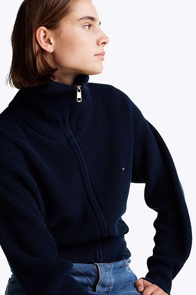 Tommy Hilfiger Women's Th Cardigan Stitch Zippered Cardigan - Navy Blue