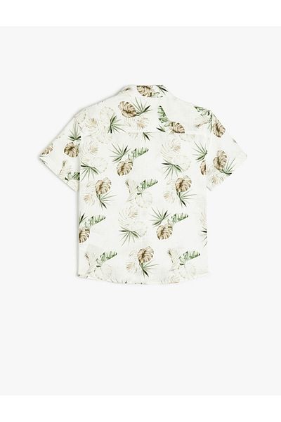Koton Patterned Button Detailed Short Sleeve Cotton Ecru Boy's Shirt 5Skb60045Tw