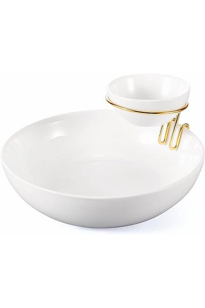 ORCHID 2PCS CHIP & DIP BOWL WITH GOLD STAND