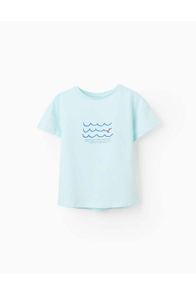 Ziddy Cotton T-shirt for Girls 'Waves', Aqua Green